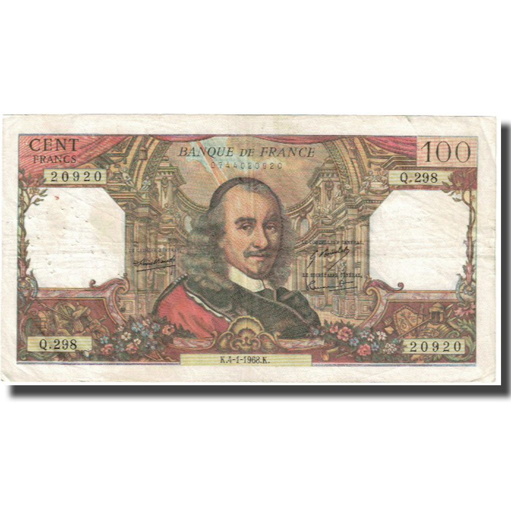 France, 100 Francs, Corneille, 1968, 1968-01-04, VF(20-25), Fayette:65.20