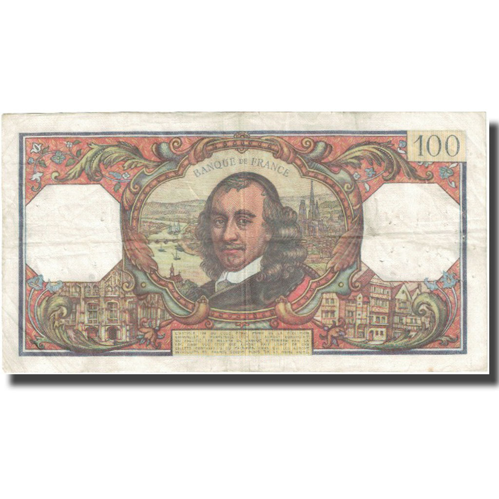 França, 100 Francs, Corneille, 1968, 1968-01-04, VF(20-25), Fayette:65.20
