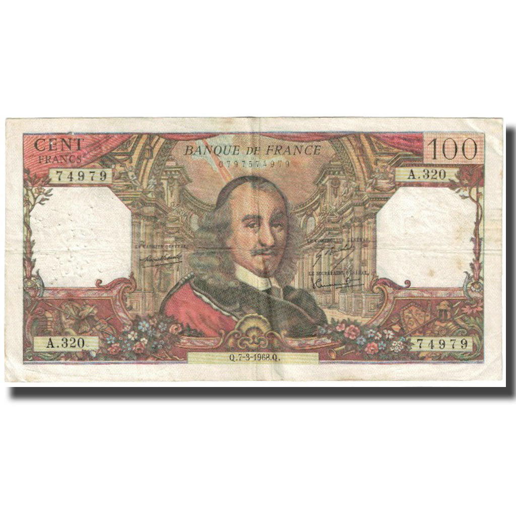 France, 100 Francs, Corneille, 1968, 1968-03-07, TB, Fayette:65.21, KM:149c