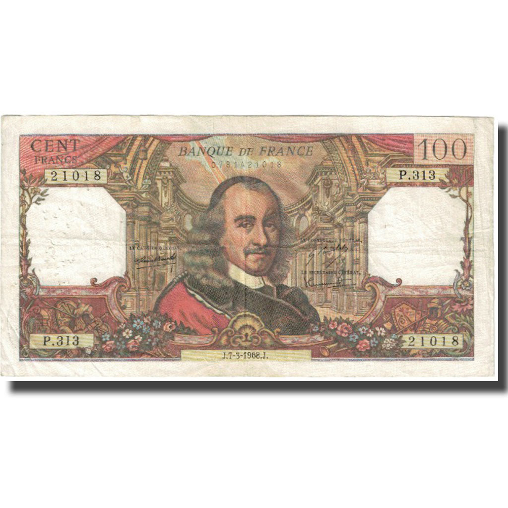 Francia, 100 Francs, Corneille, 1968, 1968-03-07, BC, Fayette:65.21, KM:149c