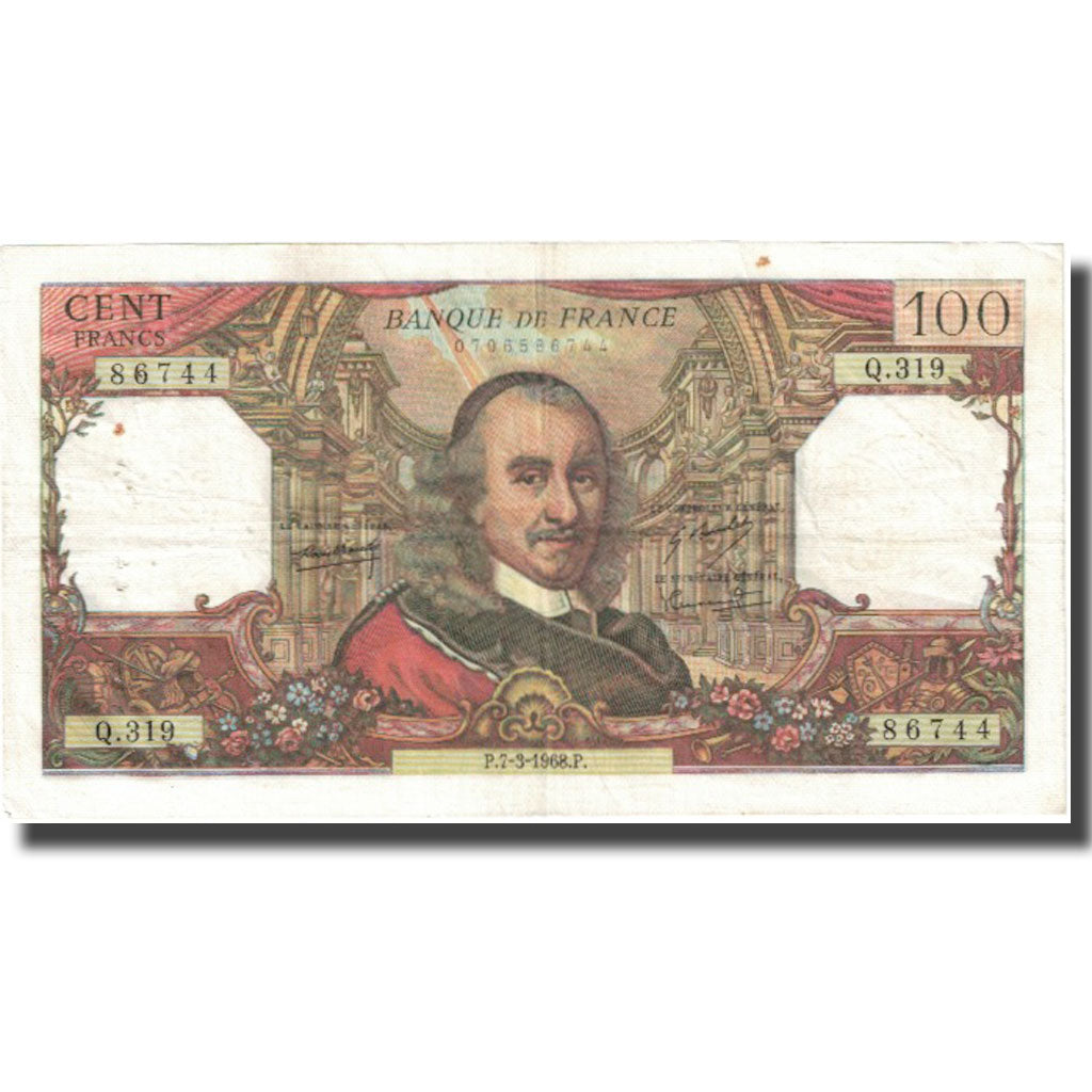 France, 100 Francs, Corneille, 1968, 1968-03-07, TB, Fayette:65.21, KM:149c