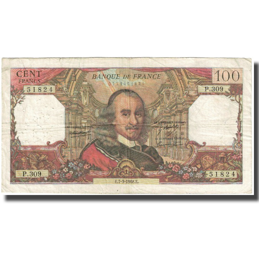 Francia, 100 Francs, Corneille, 1968, 1968-03-07, MB, Fayette:65.21, KM:149c