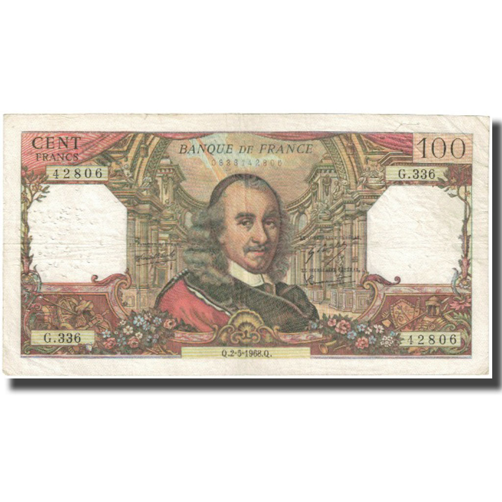 Francia, 100 Francs, Corneille, 1968, 1968-05-02, BC, Fayette:65.22, KM:149c