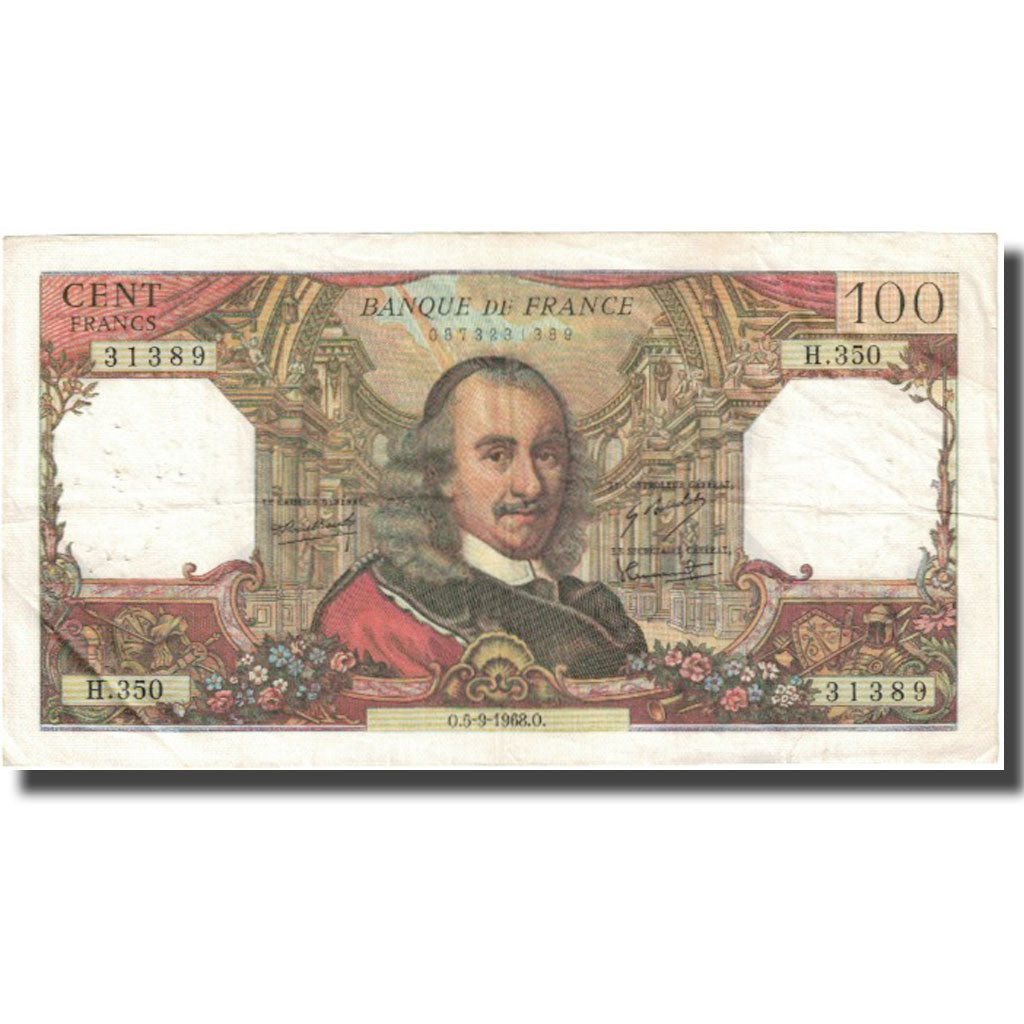 France, 100 Francs, Corneille, 1968, 1968-09-05, TB, Fayette:65.23, KM:149c