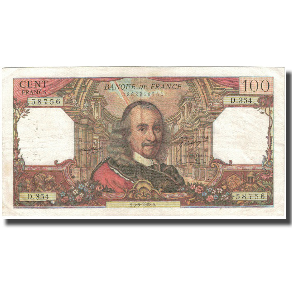 Francja, 100 Francs, Corneille, 1968, 1968-09-05, VF(20-25), Fayette:65.23