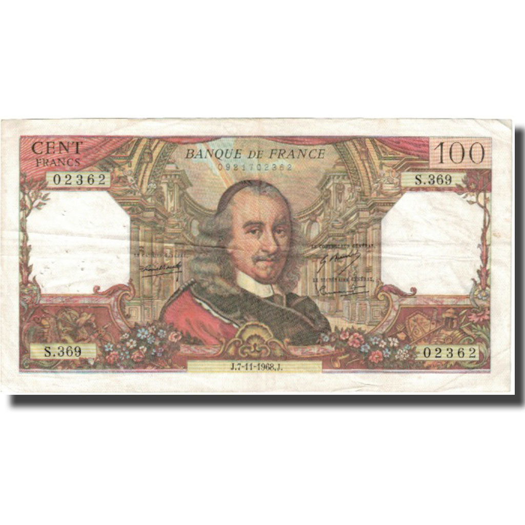France, 100 Francs, Corneille, 1968, 1968-11-07, VF(20-25), Fayette:65.24