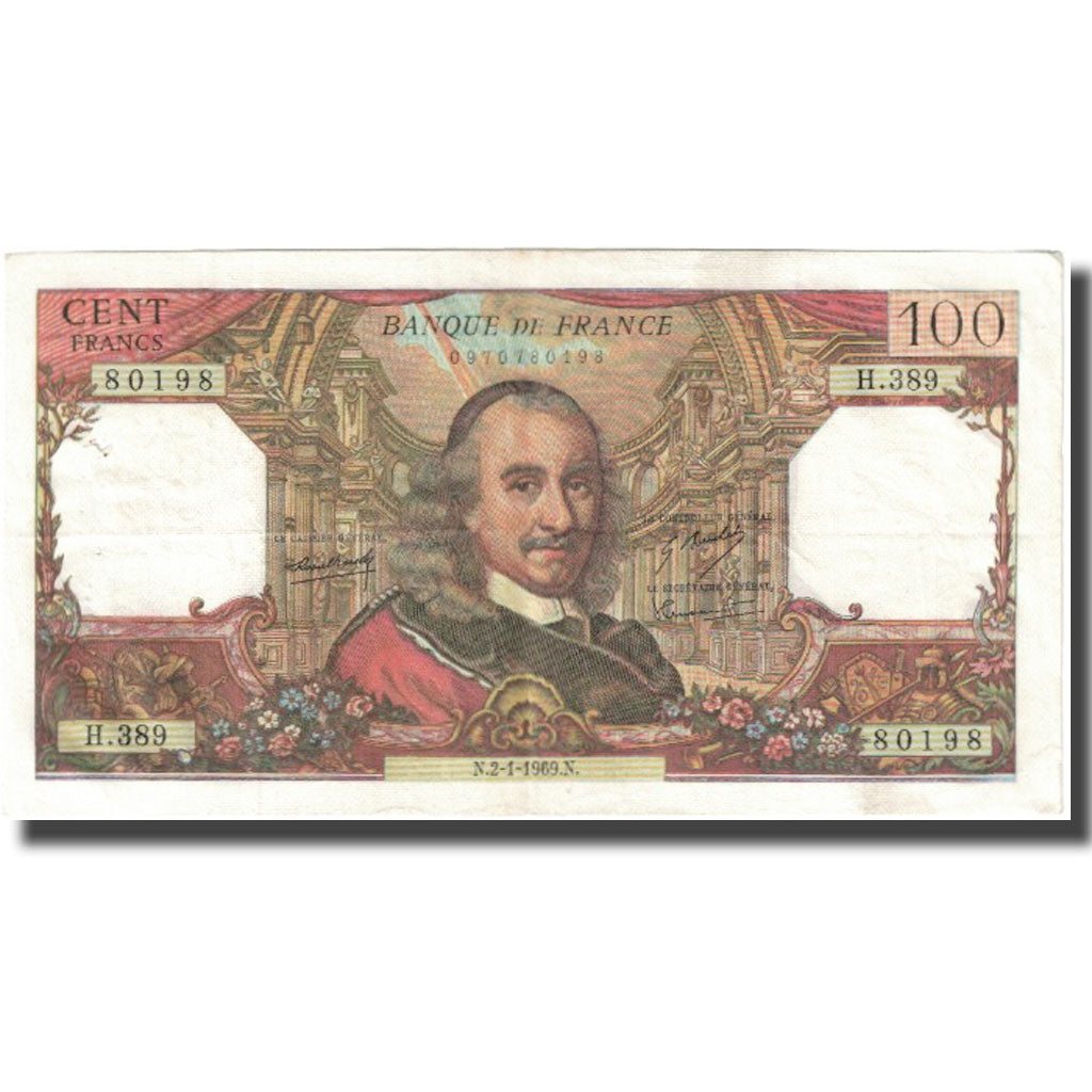 France, 100 Francs, Corneille, 1969, 1969-01-02, VF(20-25), Fayette:65.25