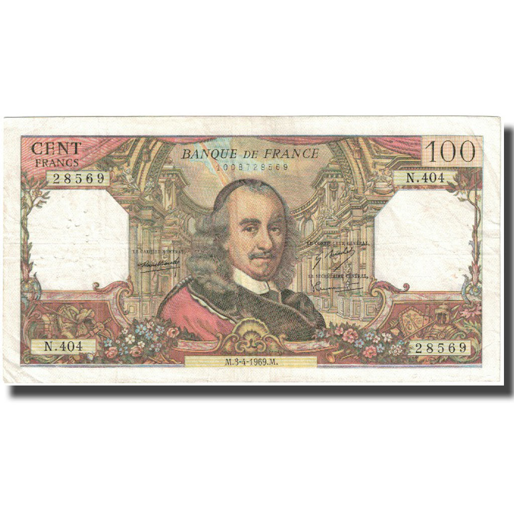 Francja, 100 Francs, Corneille, 1969, 1969-04-03, VF(20-25), Fayette:65.26