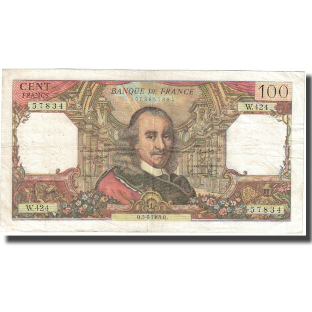 France, 100 Francs, Corneille, 1969, 1969-06-05, VF(20-25), Fayette:65.27