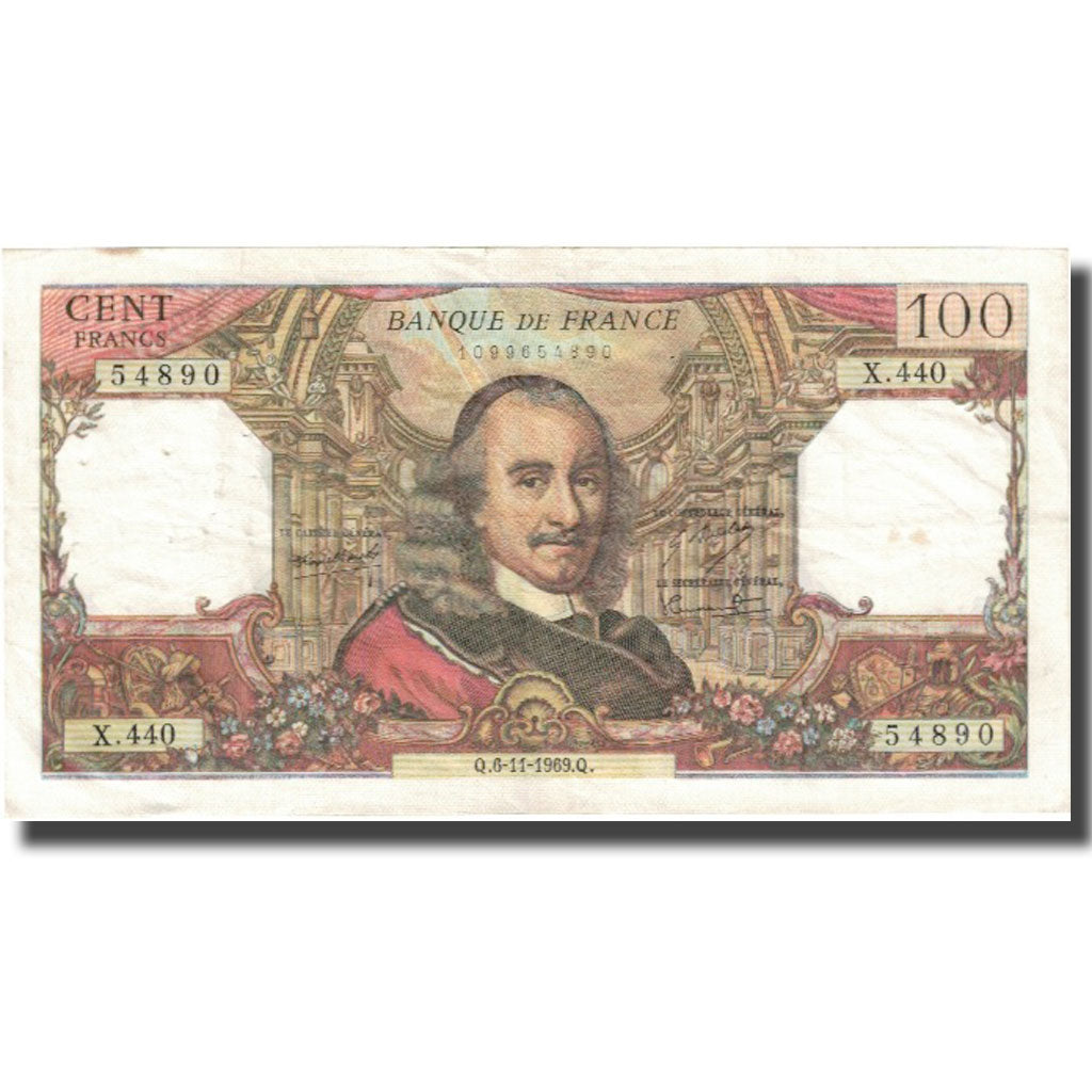 Francja, 100 Francs, Corneille, 1969, 1969-11-06, VF(20-25), Fayette:65.28