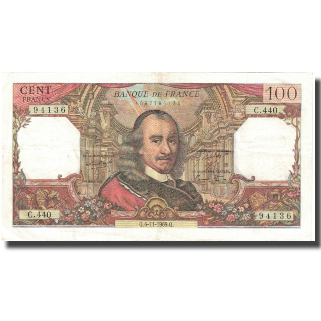 Francia, 100 Francs, Corneille, 1969, 1969-11-06, BC, Fayette:65.28, KM:149c