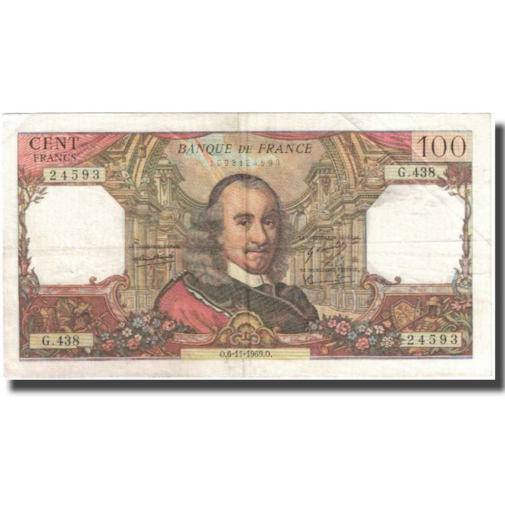France, 100 Francs, Corneille, 1969, 1969-11-06, TB, Fayette:65.28, KM:149c