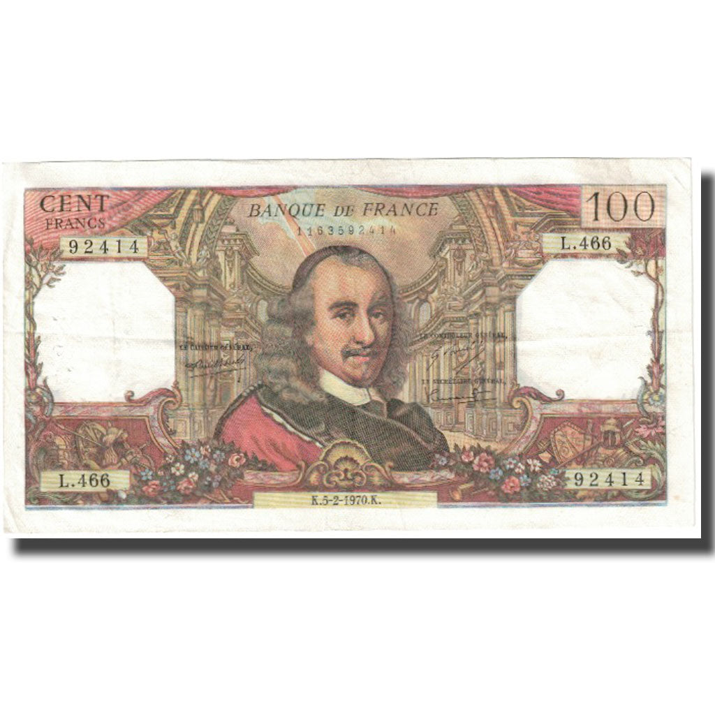 França, 100 Francs, Corneille, 1970, 1970-02-05, VF(20-25), Fayette:65.30