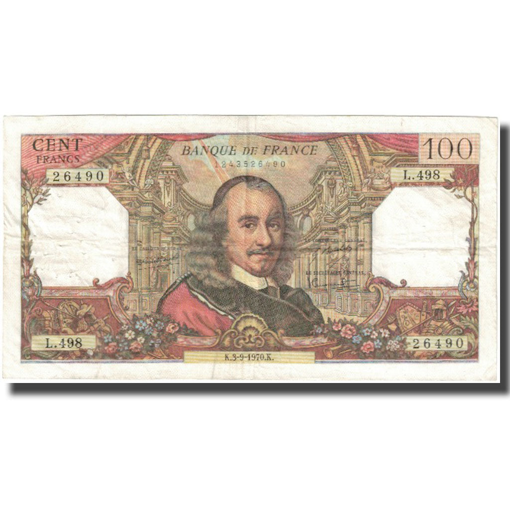 France, 100 Francs, Corneille, 1970, 1970-09-03, VF(20-25), Fayette:65.32
