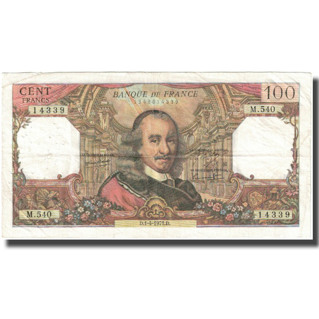 France, 100 Francs, Corneille, 1970, 1970-04-01, VF(20-25), Fayette:65.35