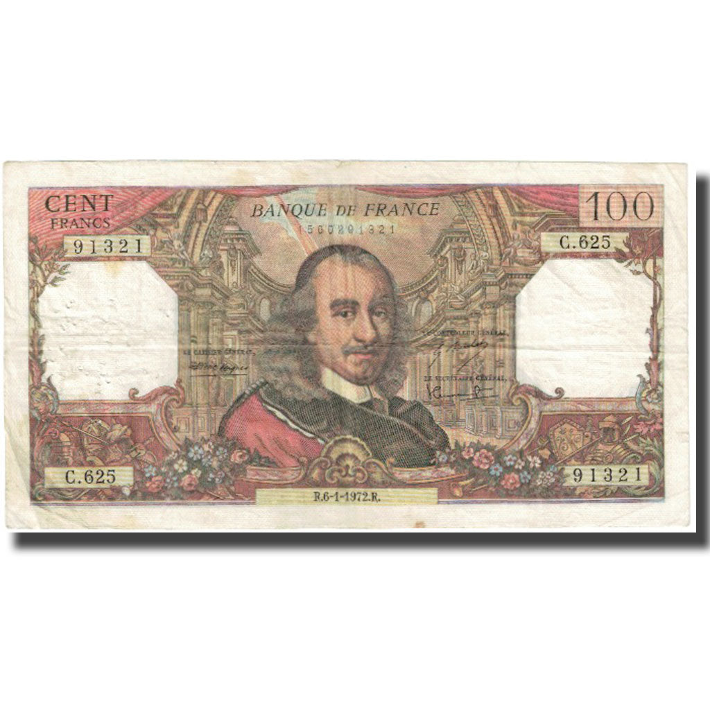 França, 100 Francs, Corneille, 1972, 1972-06-01, VF(20-25), Fayette:65.38