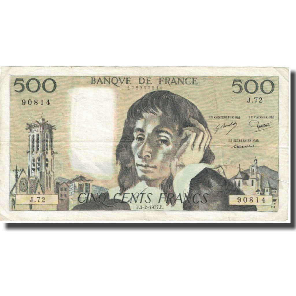 Frankrijk, 500 Francs, Pascal, 1977, 1977-02-03, TB, Fayette:71.16, KM:156d