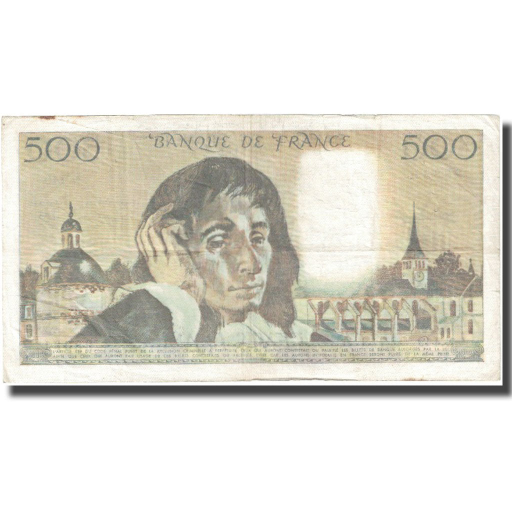 France, 500 Francs, Pascal, 1982, 1982-01-07, VF(20-25), Fayette:71.26, KM:156e