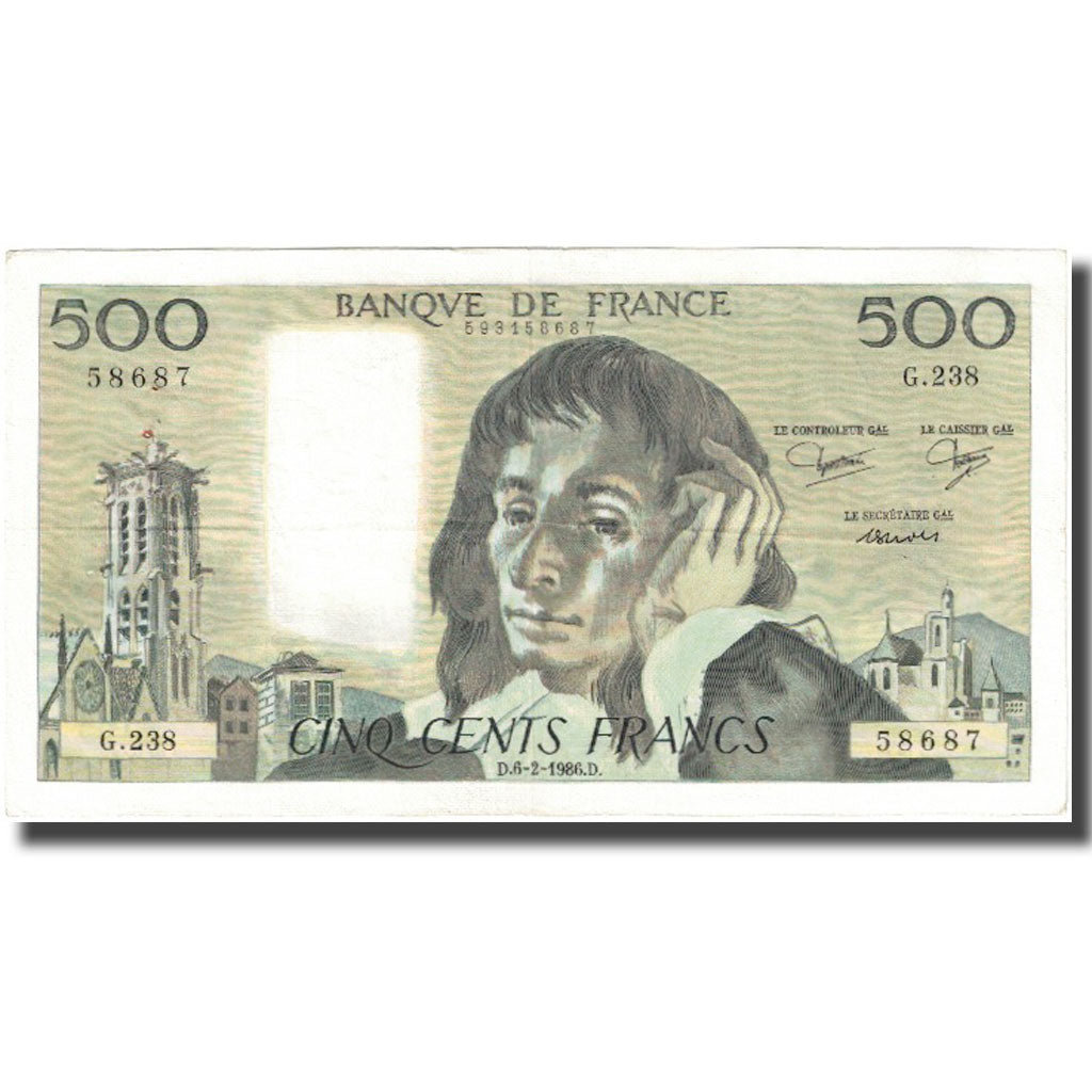 Frankrijk, 500 Francs, Pascal, 1986, 1986-02-06, TB, Fayette:71.34, KM:156e