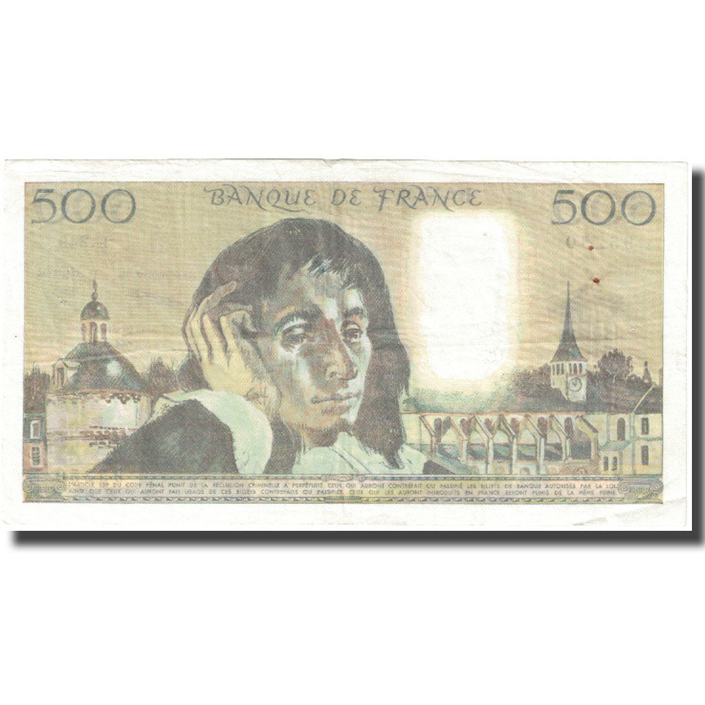 France, 500 Francs, Pascal, 1987, 1987-01-08, VF(20-25), Fayette:71.35, KM:156f