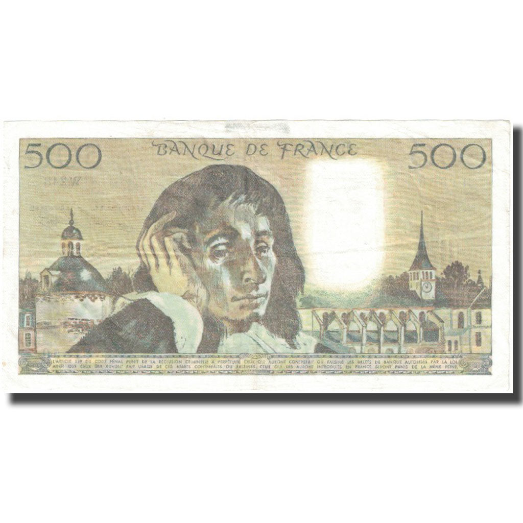 France, 500 Francs, Pascal, 1987, 1987-01-08, VF(20-25), Fayette:71.35, KM:156f