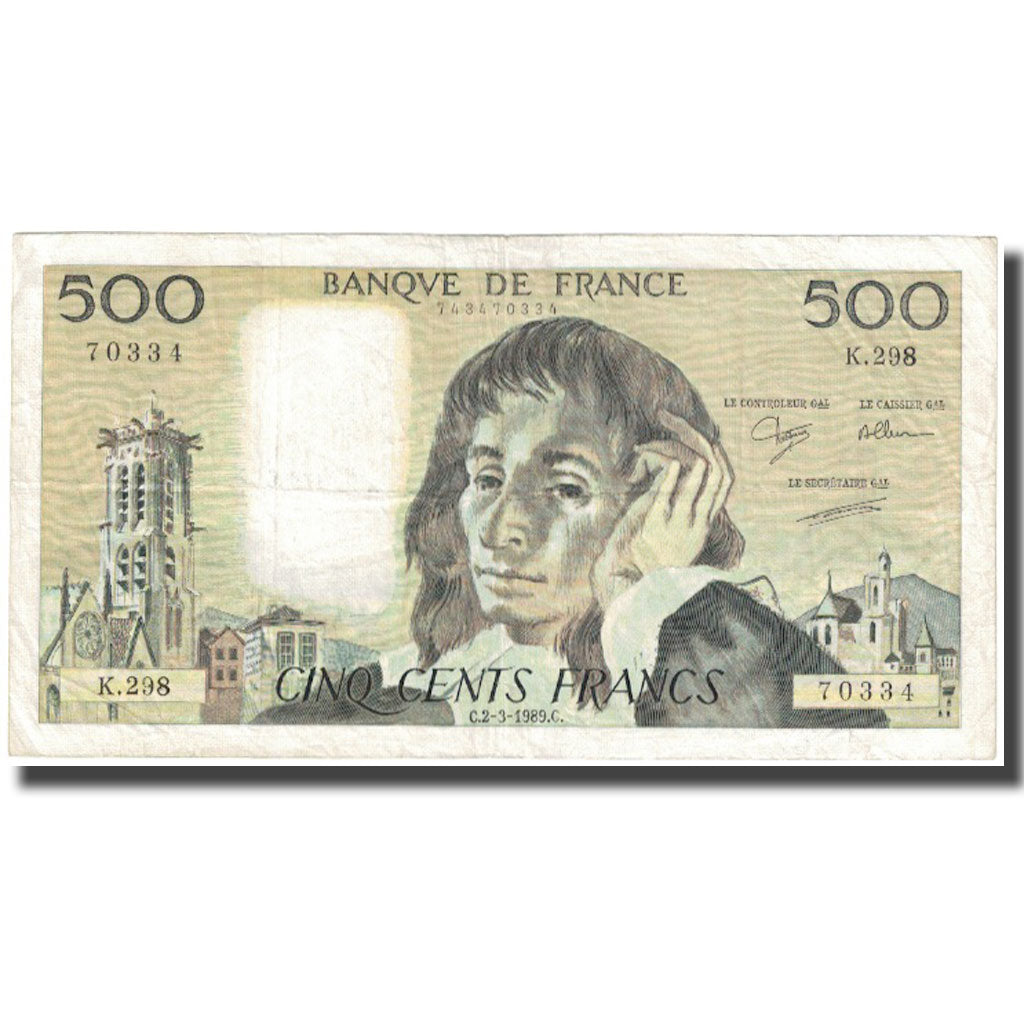 Frankrijk, 500 Francs, Pascal, 1989, 1989-03-02, TB, Fayette:71.41, KM:156g