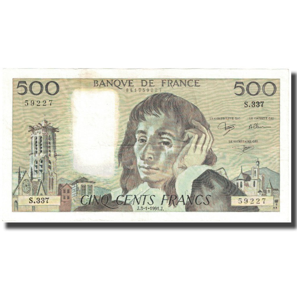 Francia, 500 Francs, Pascal, 1991, 1991-01-03, MB, Fayette:71.46, KM:156h