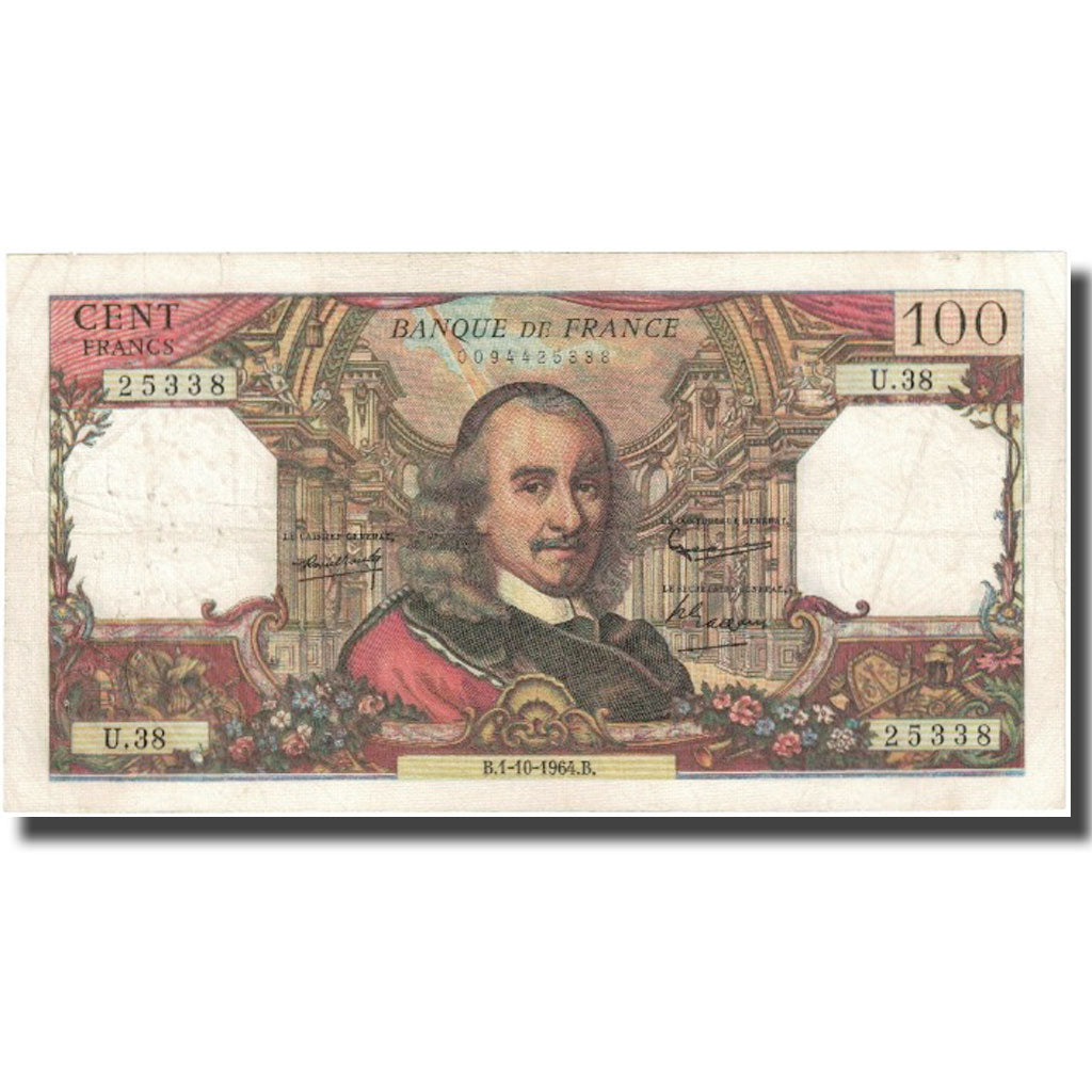 França, 100 Francs, Corneille, 1964, 1964-10-01, VF(20-25), Fayette:65.04