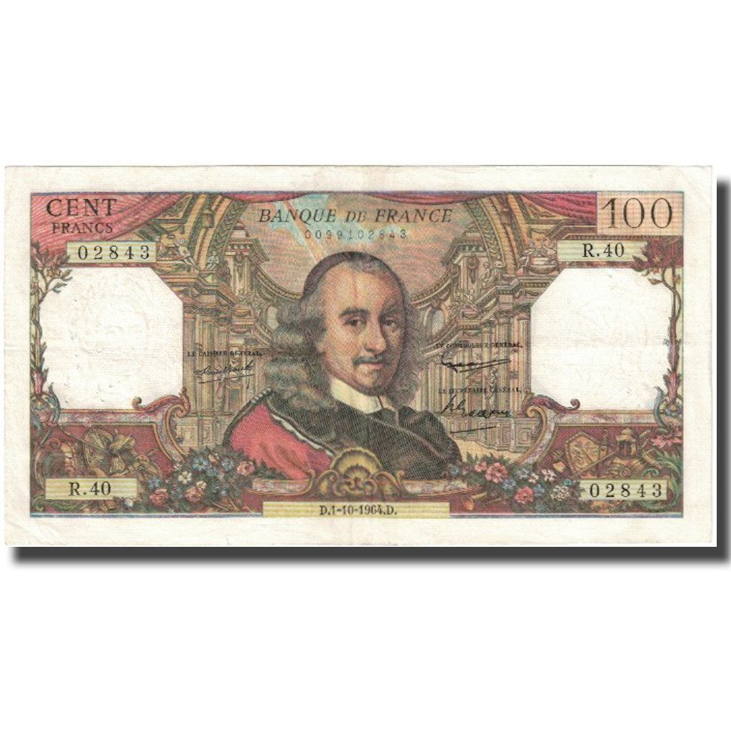 Francia, 100 Francs, Corneille, 1964, 1964-10-01, MB, Fayette:65.04, KM:149a