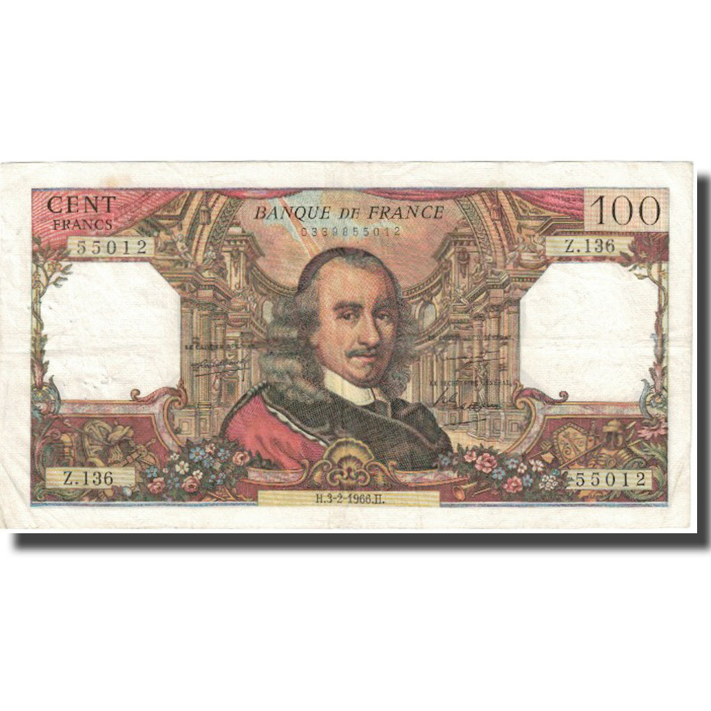 França, 100 Francs, Corneille, 1965, 1965-03-02, VF(20-25), Fayette:65.11