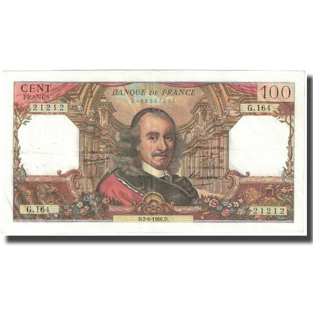 France, 100 Francs, Corneille, 1966, 1966-06-02, VF(20-25), Fayette:65.13
