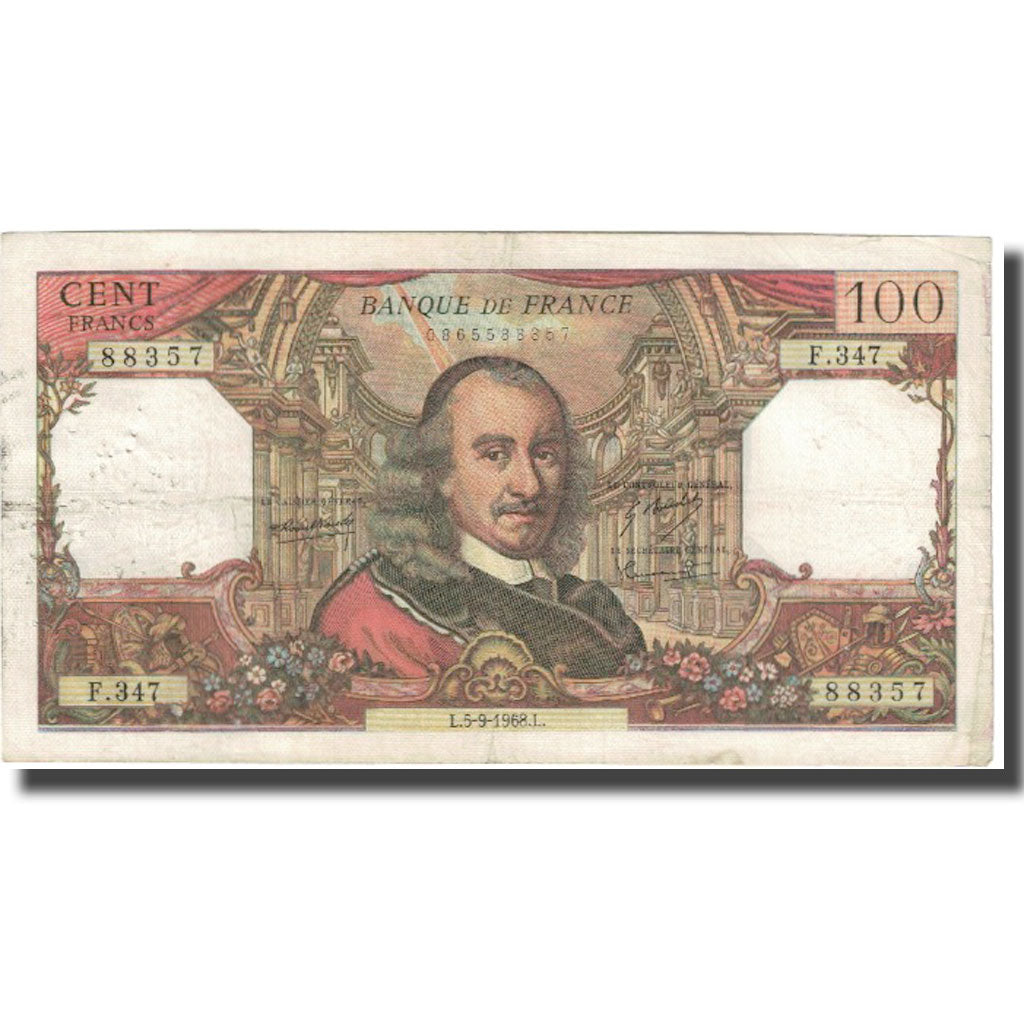 France, 100 Francs, Corneille, 1968, 1968-09-05, VF(20-25), Fayette:65.23