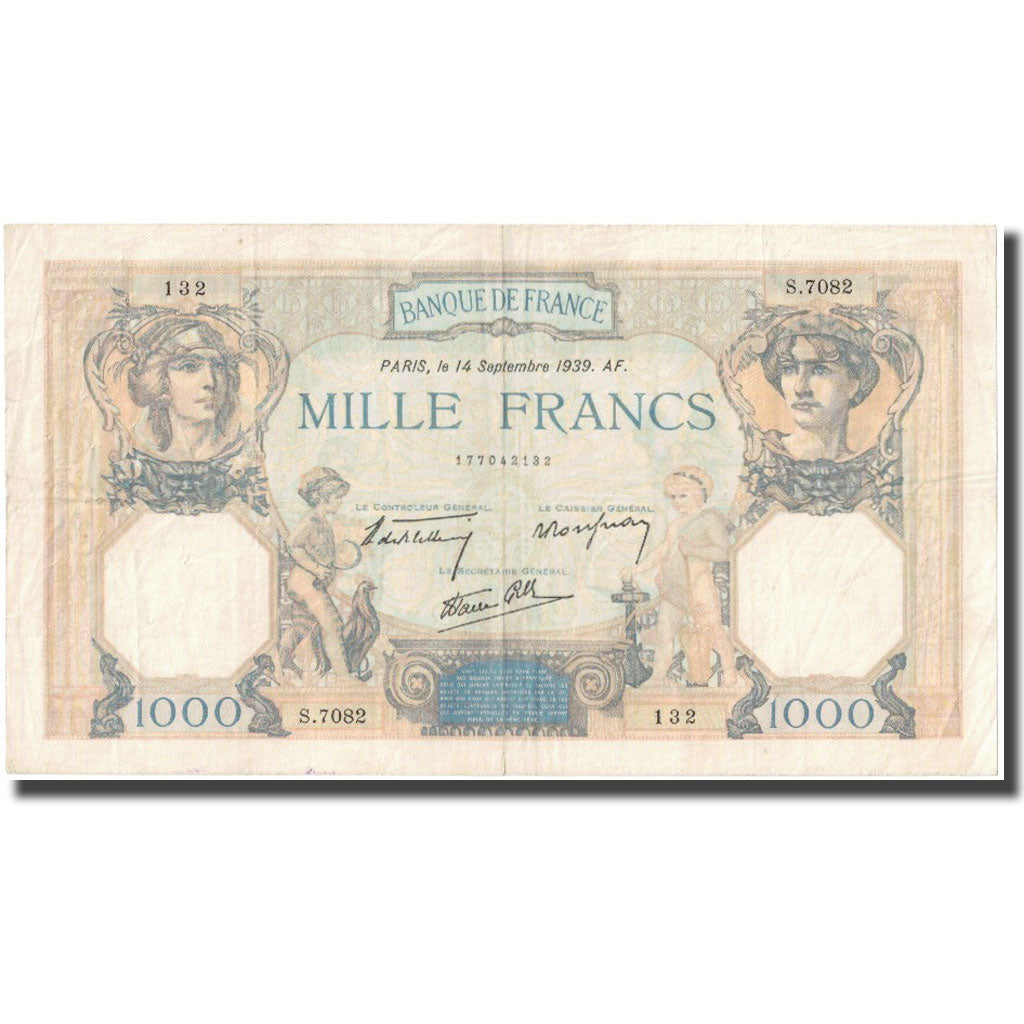 Frankreich, 1000 Francs, Cérès, 1939, 1939-09-14, S, Fayette:38.36, KM:90c