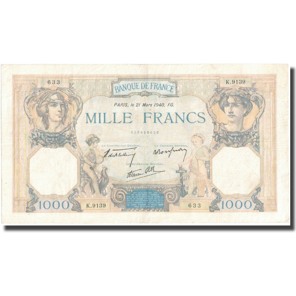 France, 1000 Francs, Cérès, 1940, 1940-03-21, TB, Fayette:38.44, KM:90c