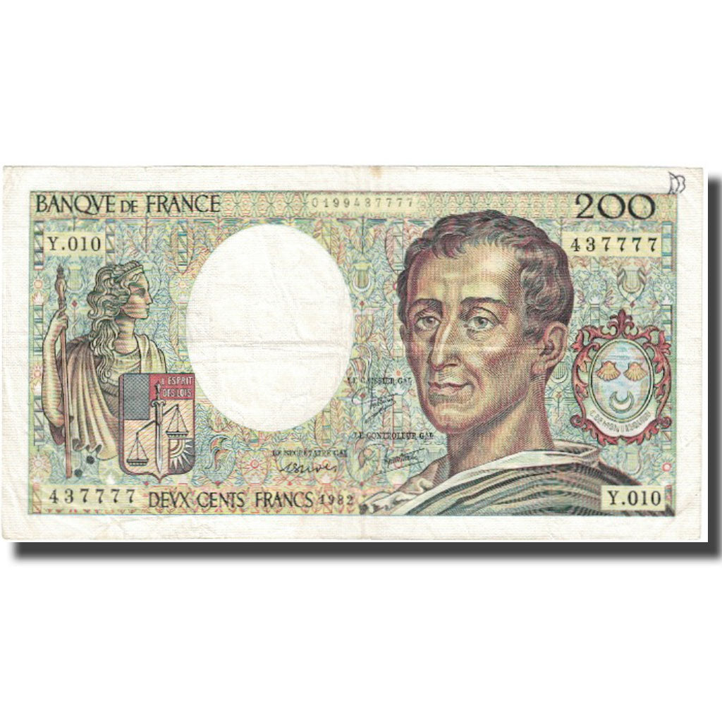 Francja, 200 Francs, Montesquieu, 1982, VF(20-25), Fayette:70.2, KM:155a