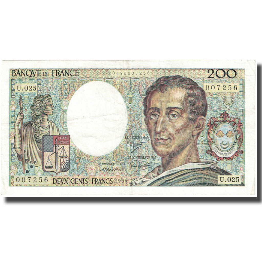 France, 200 Francs, Montesquieu, 1982, VF(20-25), Fayette:70.04, KM:155a