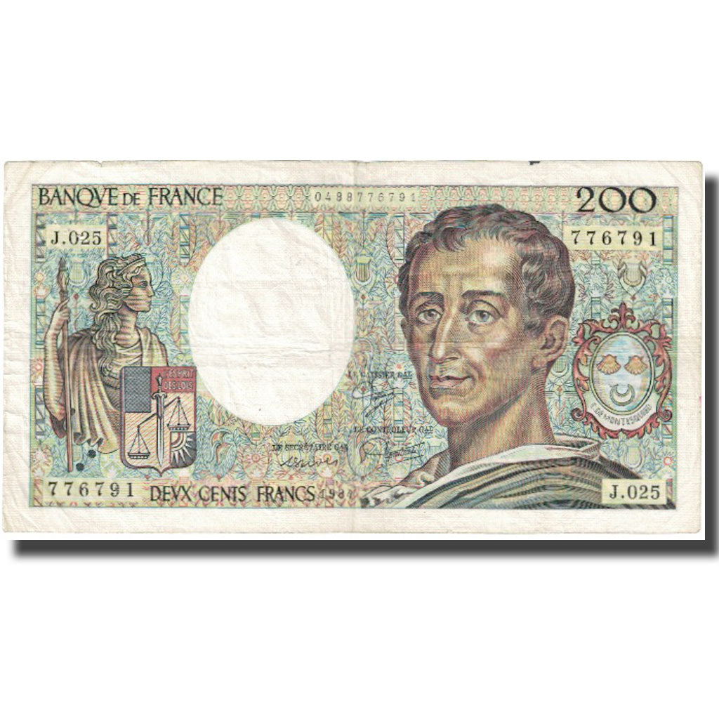France, 200 Francs, Montesquieu, 1982, VF(20-25), Fayette:70.04, KM:155a
