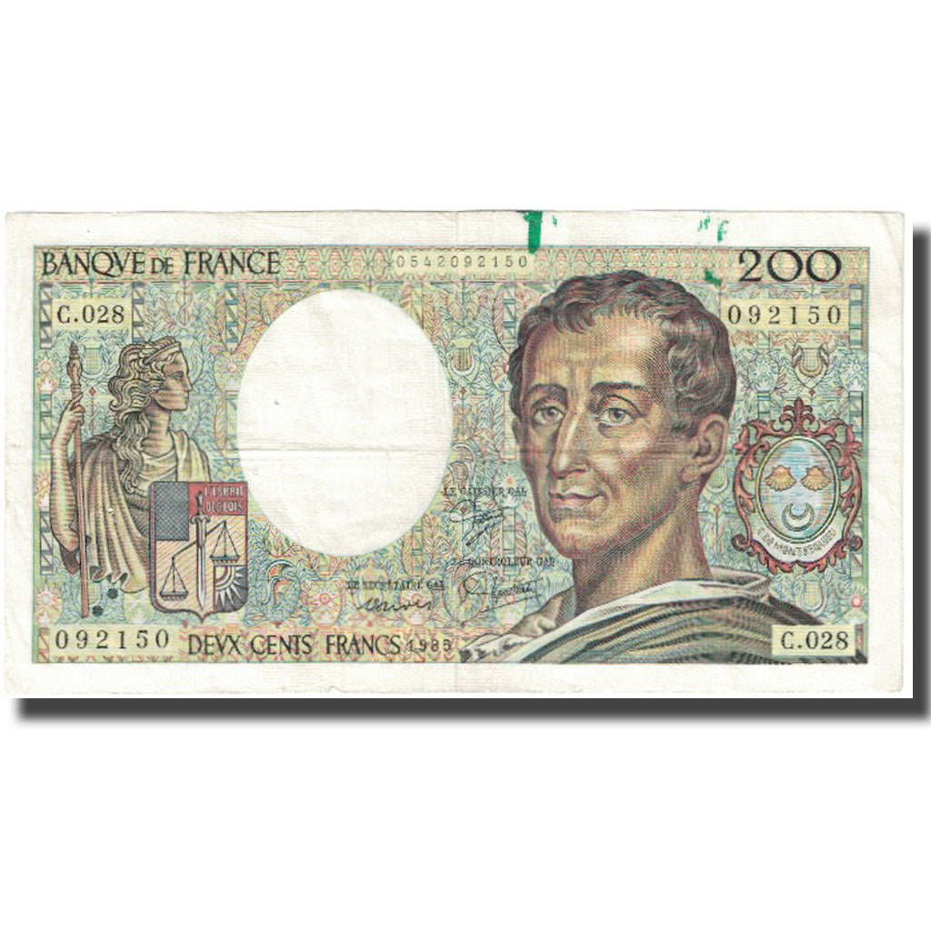 Francja, 200 Francs, Montesquieu, 1985, VF(20-25), Fayette:70.05, KM:155a