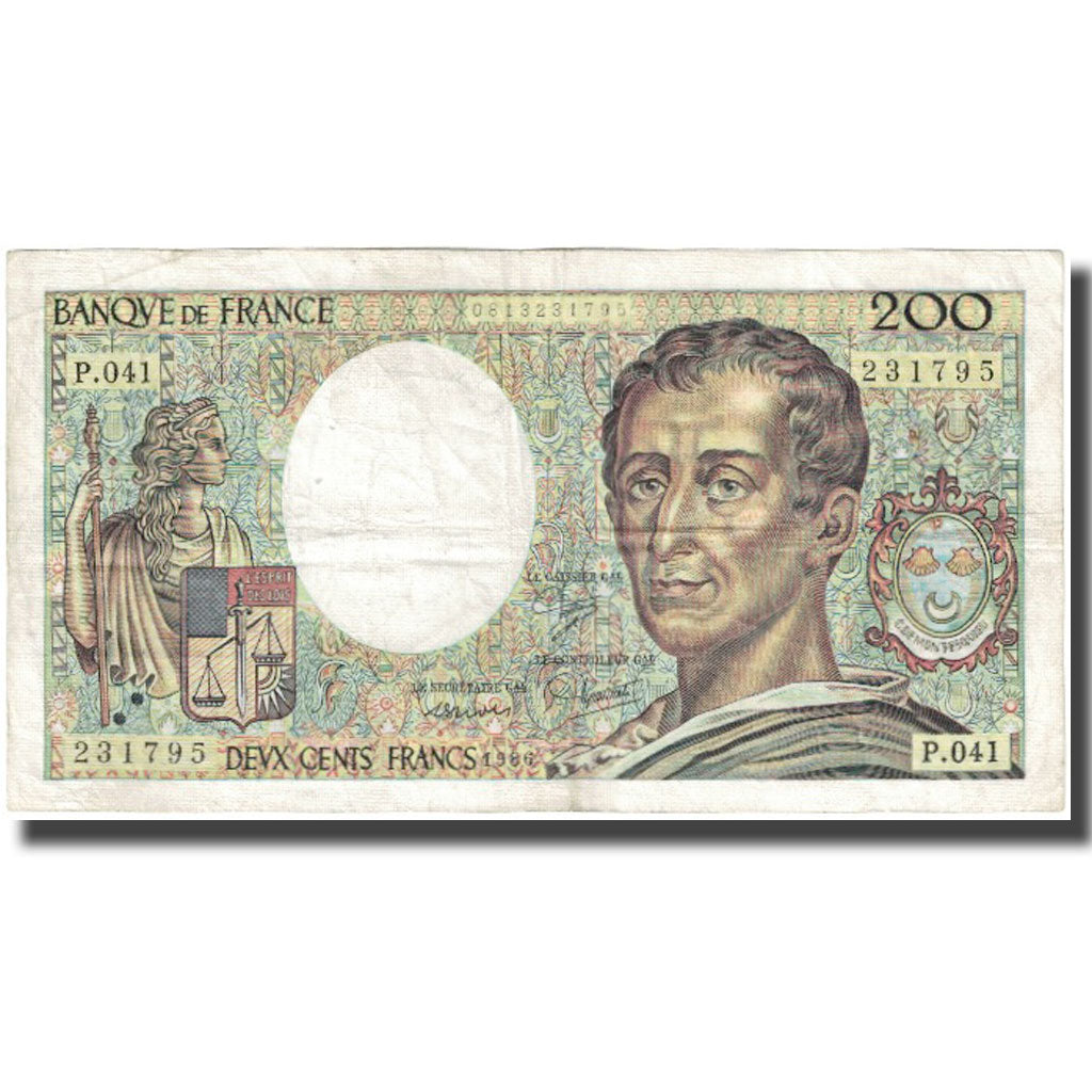 Francja, 200 Francs, Montesquieu, 1986, VF(20-25), Fayette:70.06, KM:155a