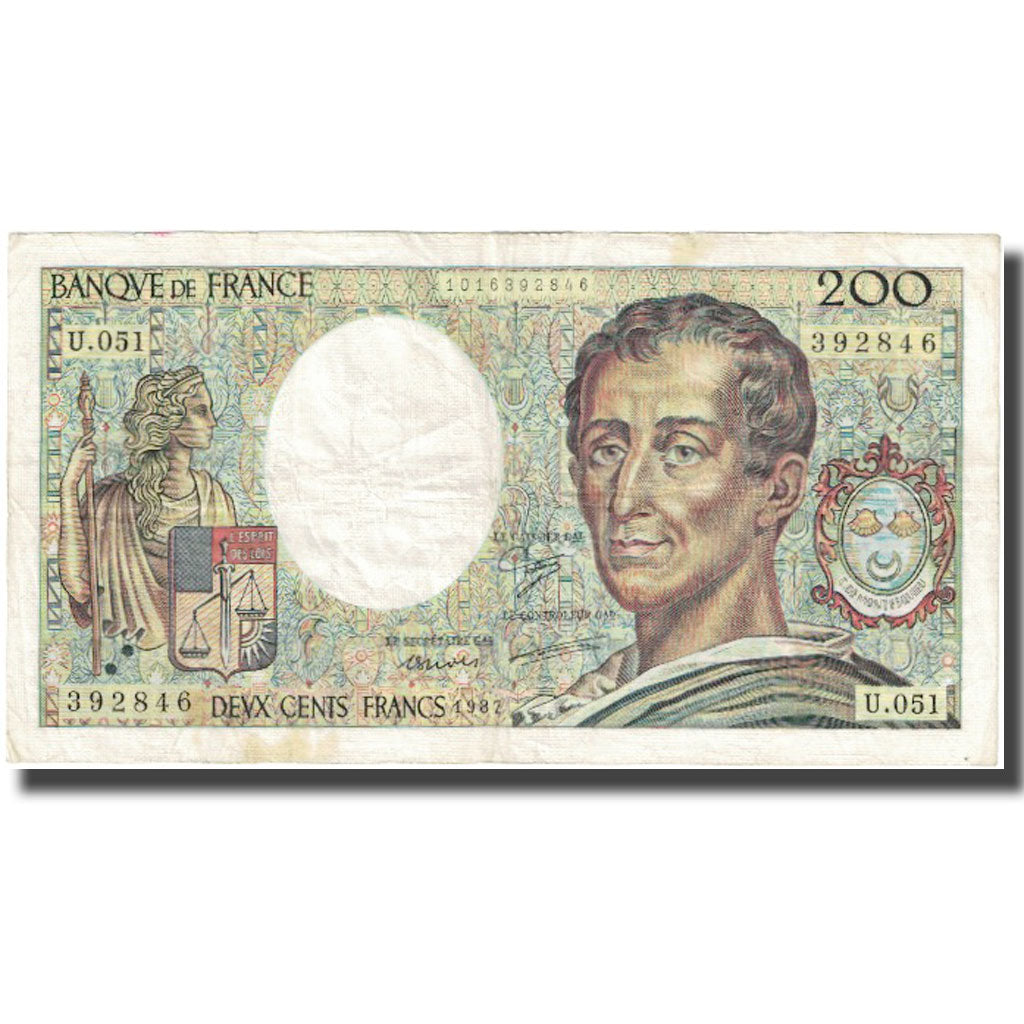 Francja, 200 Francs, Montesquieu, 1987, VF(20-25), Fayette:70.07, KM:155b