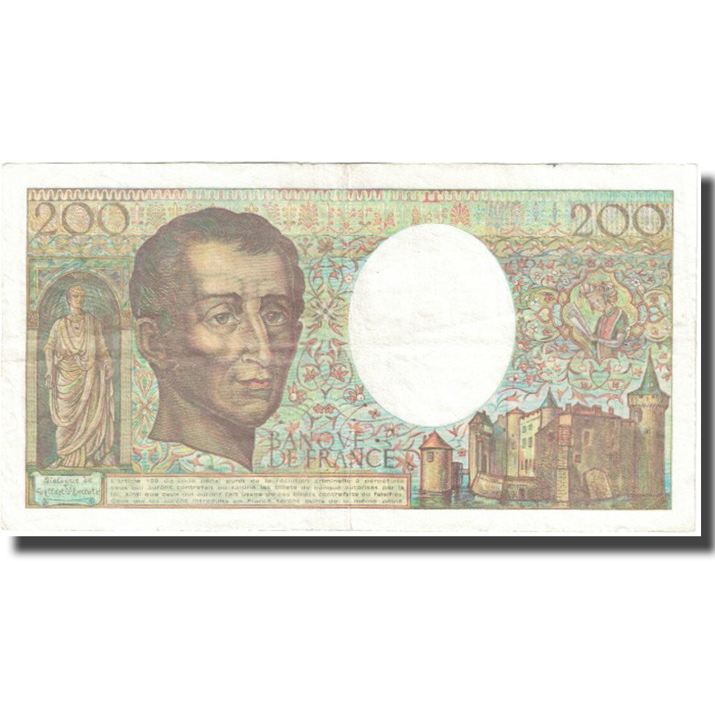 Francja, 200 Francs, Montesquieu, 1990, VF(20-25), Fayette:70.10a, KM:155d