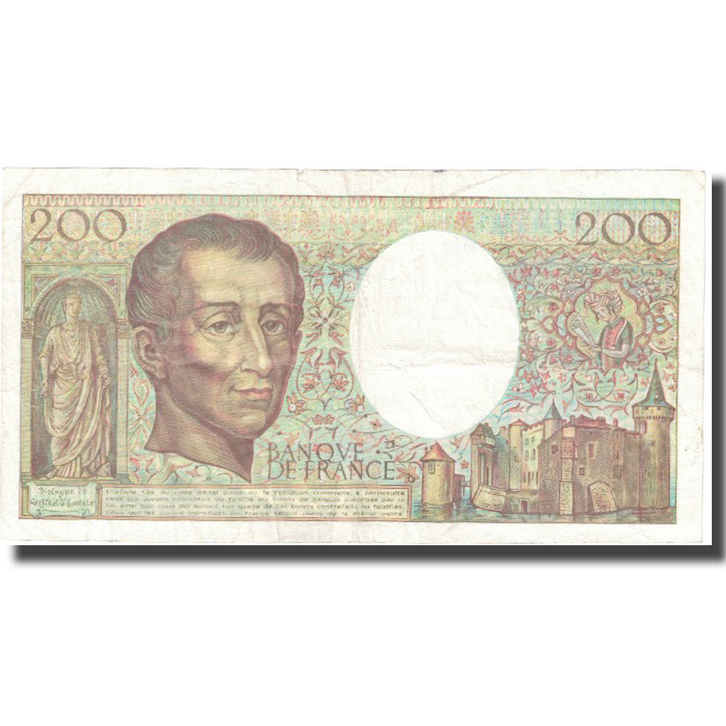 Francja, 200 Francs, Montesquieu, 1990, VF(20-25), Fayette:70.10b, KM:155d