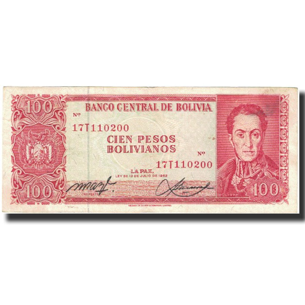 Biljet, Bolivia, 100 Pesos Bolivianos, L.1962, 1962-07-13, KM:164A, TTB