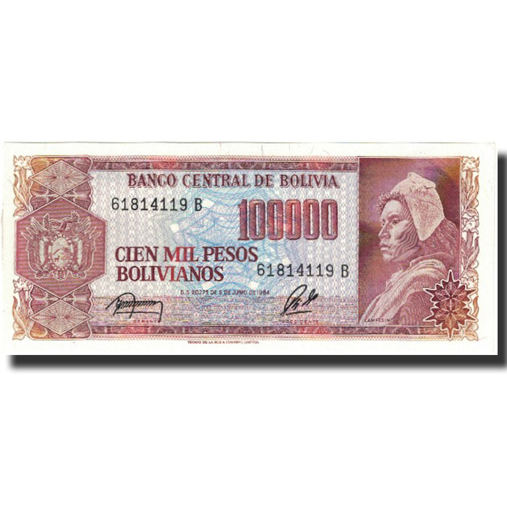 Billete, 100,000 Pesos Bolivianos, 1984, Bolivia, 1984-06-05, KM:171a, SC