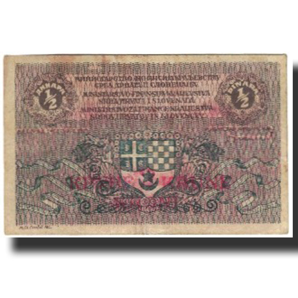 Banknote, Yugoslavia, 1/2 Dinara, Undated (1919), KM:11, VF(20-25)