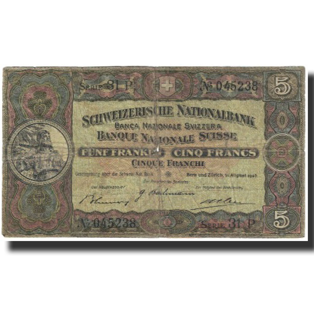 Geldschein, Schweiz, 5 Franken, 1913-53, KM:11l, SGE