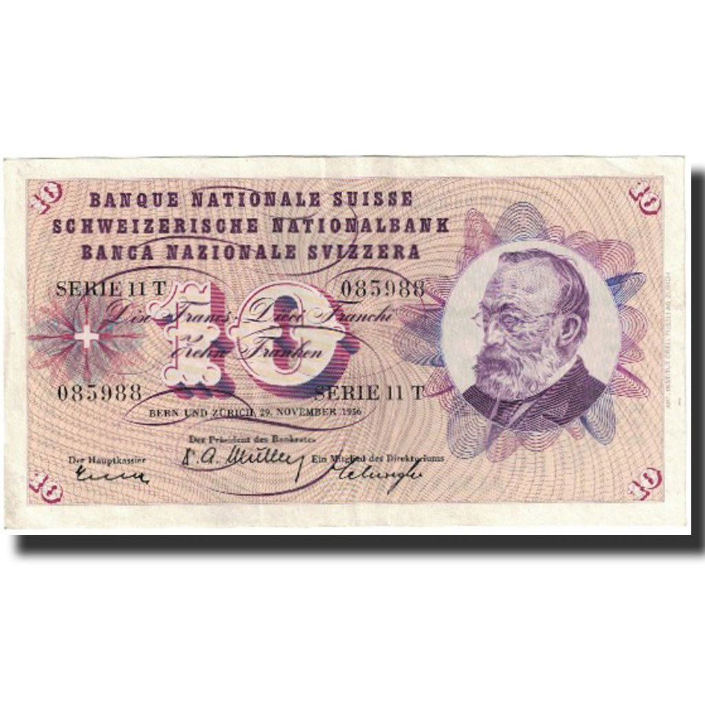 Geldschein, Schweiz, 10 Franken, 1956, 1956-11-29, KM:45c, SS