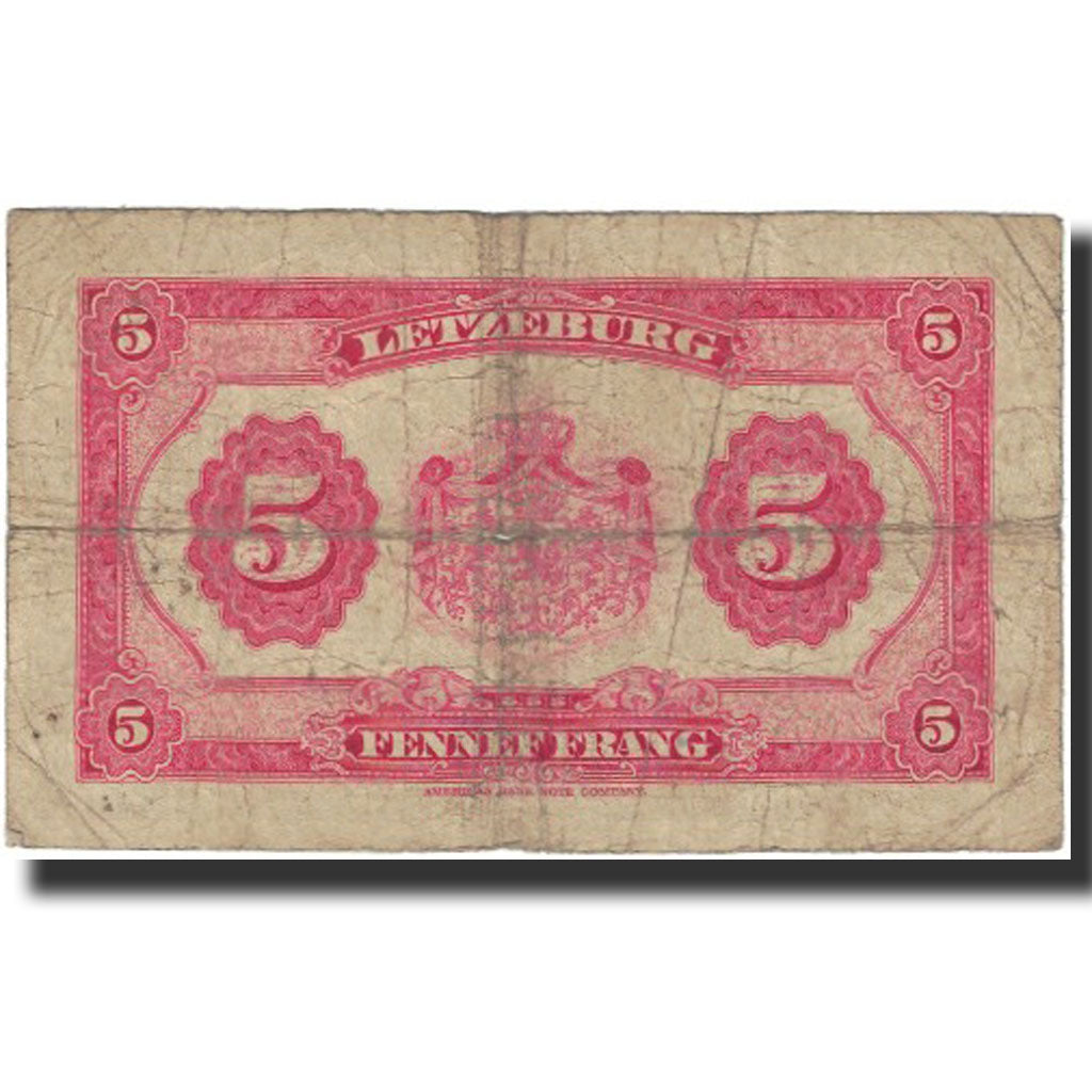 Geldschein, Luxemburg, 5 Francs, Undated (1944), KM:43b, S