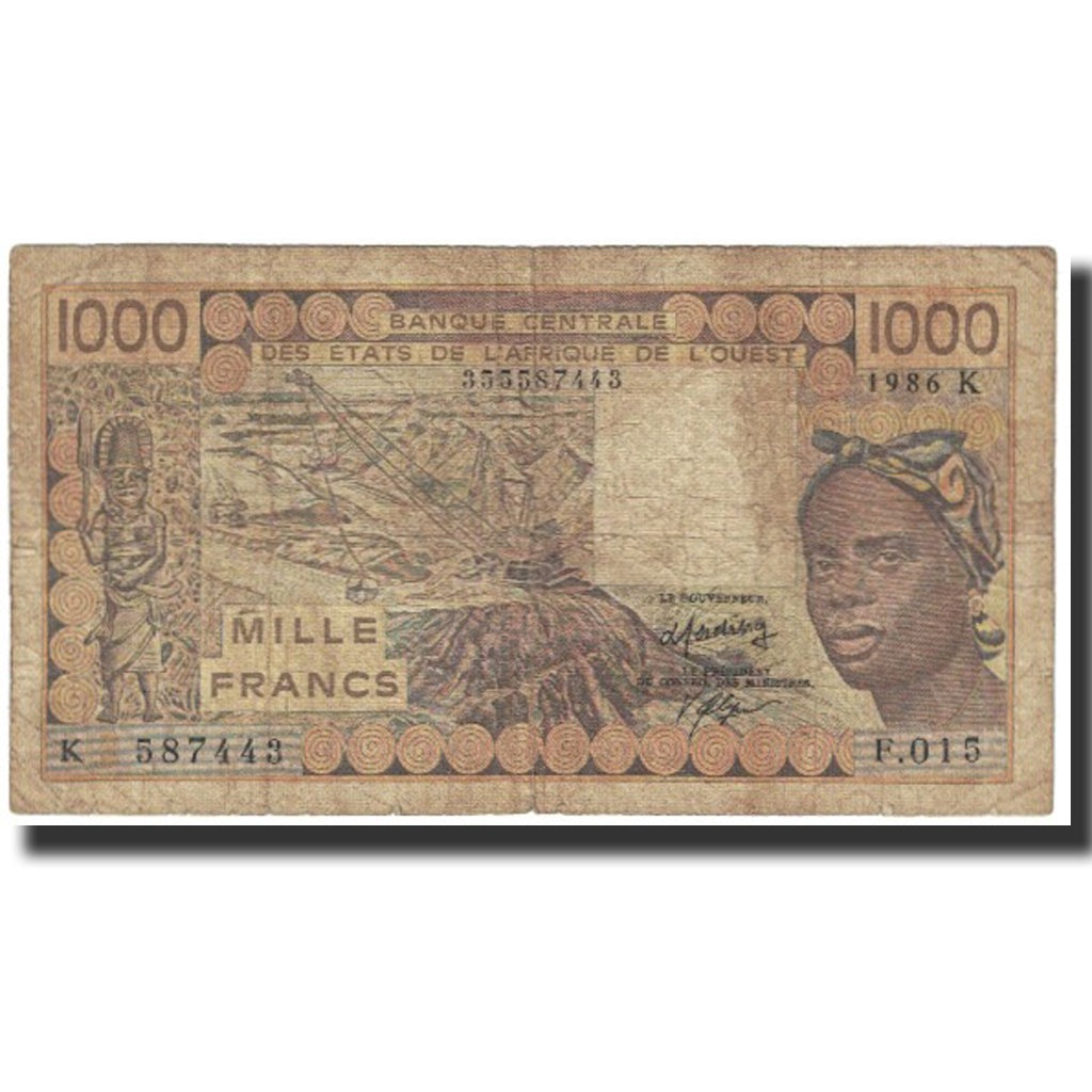 Banknote, West African States, 1000 Francs, Undated (1986), KM:607Hg, VF(20-25)