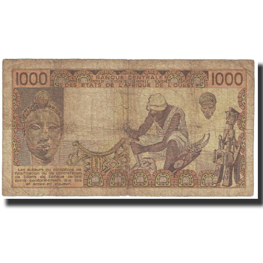 Banknote, West African States, 1000 Francs, Undated (1986), KM:607Hg, VF(20-25)
